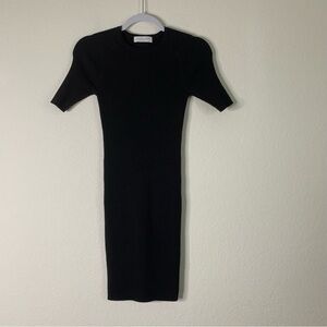 Everlane womens black ribbed short sleeve fitted knee length dress S